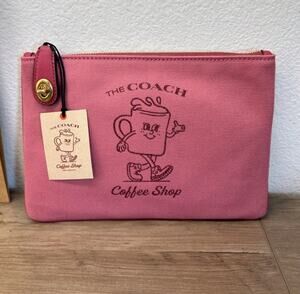 NWT Coach Coffee Shop Pink Pouch Canvas Merch Cafe Exclusive Limited